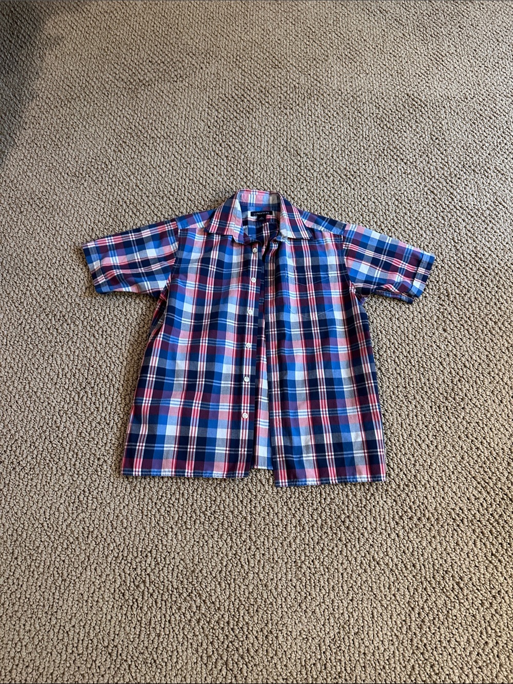 Lands' End Short Sleeve Plaid Shirt - Blue, Red & White